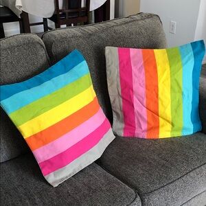 Bright Rainbow Stripe Throw Pillow Covers - Set of 2
